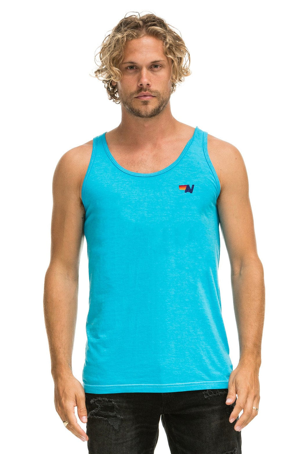 Retro MENS BASIC TANK - NEON BLUE