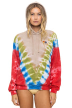 Retro HAND DYED V RELAXED PULLOVER HOODIE - TIE DYE SAND BLUE RED