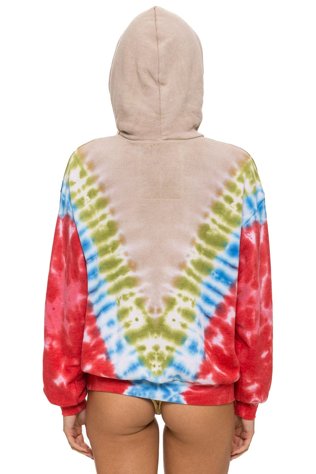 Retro HAND DYED V RELAXED PULLOVER HOODIE - TIE DYE SAND BLUE RED