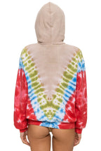 Retro HAND DYED V RELAXED PULLOVER HOODIE - TIE DYE SAND BLUE RED