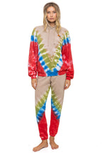 Retro HAND DYED V RELAXED PULLOVER HOODIE - TIE DYE SAND BLUE RED