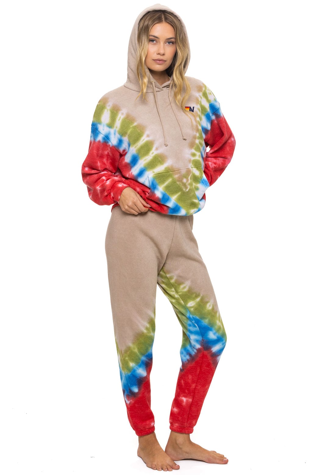 Retro HAND DYED V SWEATPANTS - TIE DYE SAND BLUE RED