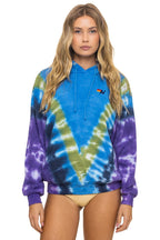 Retro HAND DYED V RELAXED PULLOVER HOODIE - TIE DYE OCEAN PURPLE