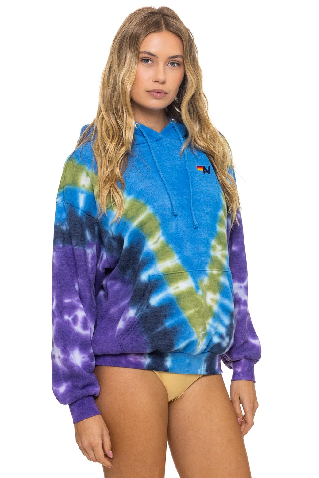 Retro HAND DYED V RELAXED PULLOVER HOODIE - TIE DYE OCEAN PURPLE