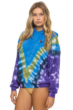 Retro HAND DYED V RELAXED PULLOVER HOODIE - TIE DYE OCEAN PURPLE