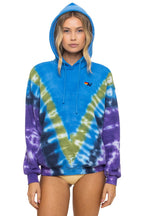 Retro HAND DYED V RELAXED PULLOVER HOODIE - TIE DYE OCEAN PURPLE