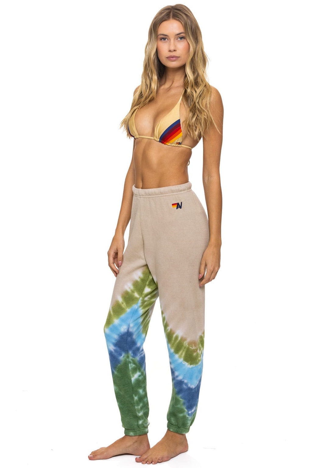 Retro HAND DYED V SWEATPANTS - TIE DYE SAND BLUE GREEN