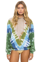 Retro HAND DYED V RELAXED PULLOVER HOODIE - TIE DYE SAND BLUE GREEN