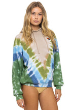 Retro HAND DYED V RELAXED PULLOVER HOODIE - TIE DYE SAND BLUE GREEN