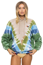 Retro HAND DYED V RELAXED PULLOVER HOODIE - TIE DYE SAND BLUE GREEN