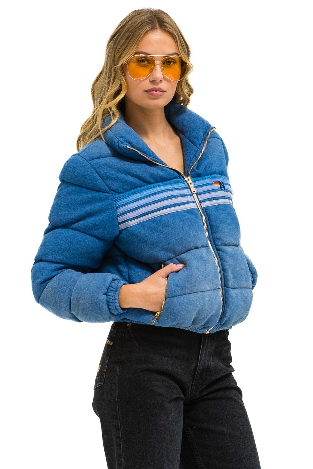 Retro 5 STRIPE FADED APRES JACKET - FADED WATER
