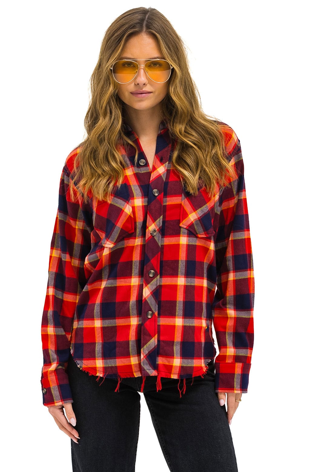 Retro PLAID FLANNEL LIGHT WEIGHT UNISEX WESTERN SHIRT - RUGBY PLAID