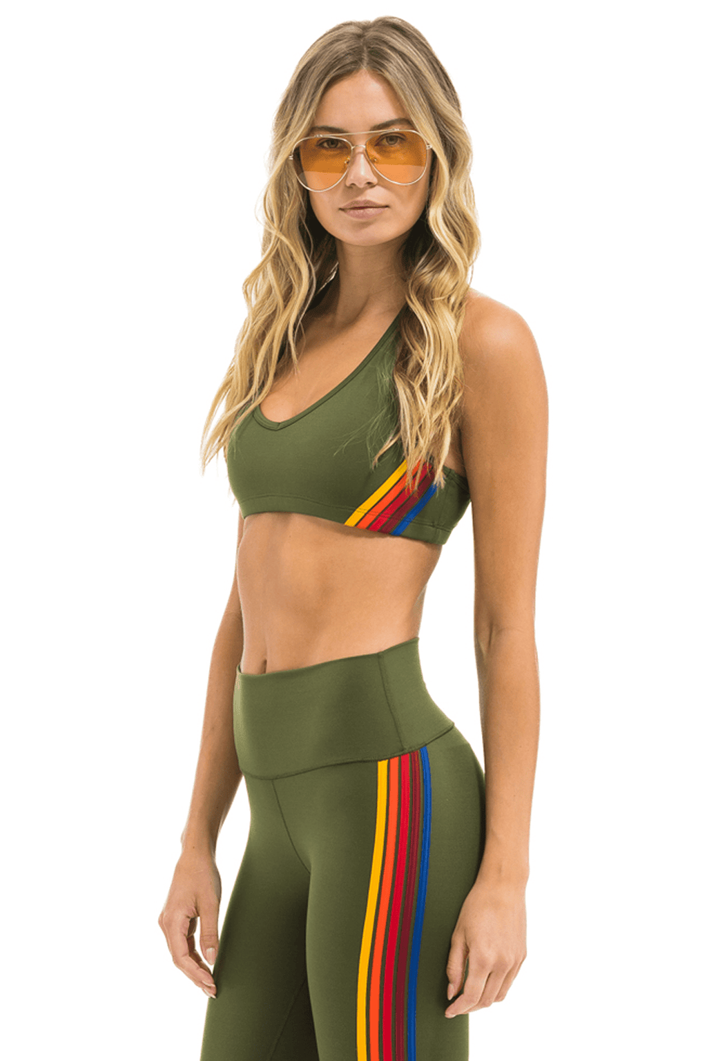 Retro WOMENS 5 STRIPE SPORTS BRA - LEAF