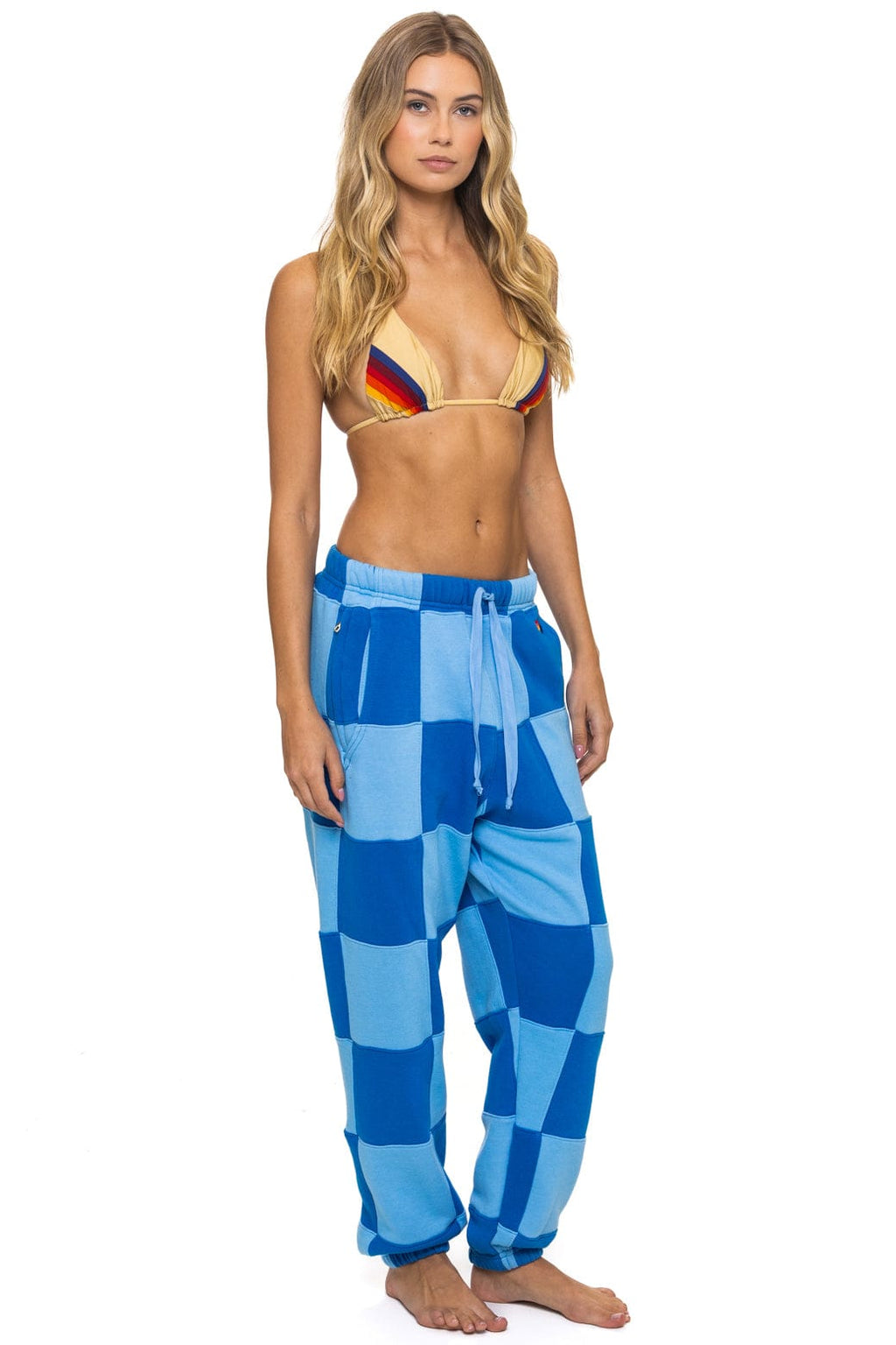 Retro CHECK QUILTED SWEATPANTS - SKY ADVENTURE BLUE