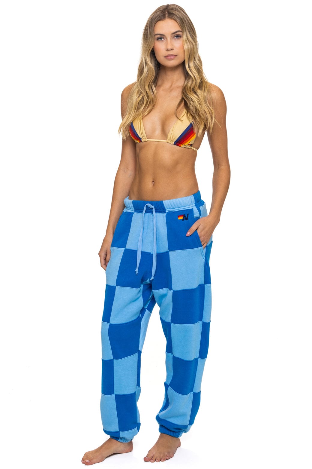 Retro CHECK QUILTED SWEATPANTS - SKY ADVENTURE BLUE