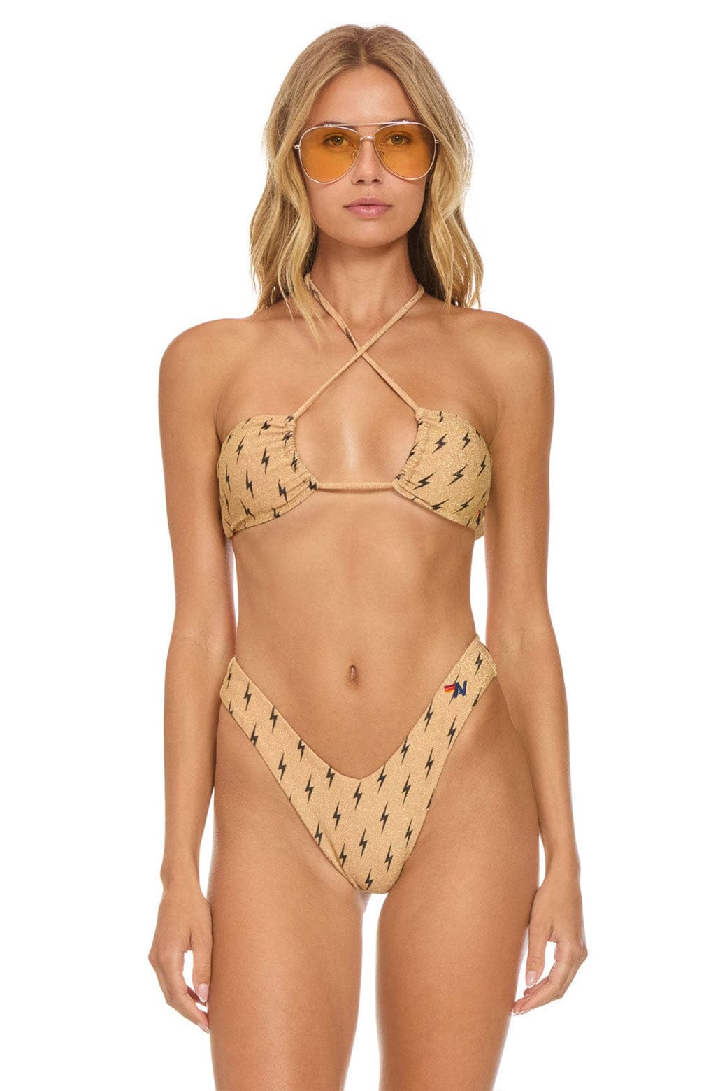 Retro SPARKLE ST TROPEZ SCRUNCH CHEEKY BIKINI BOTTOMS - BLACK BOLT REPEAT