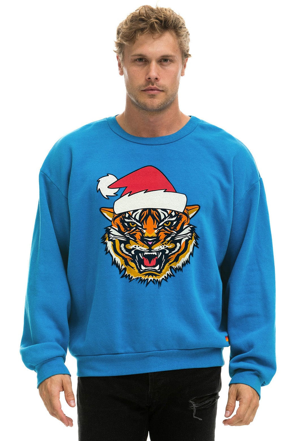 Retro RELAXED SANTA TIGER SWEATSHIRT - COBALT