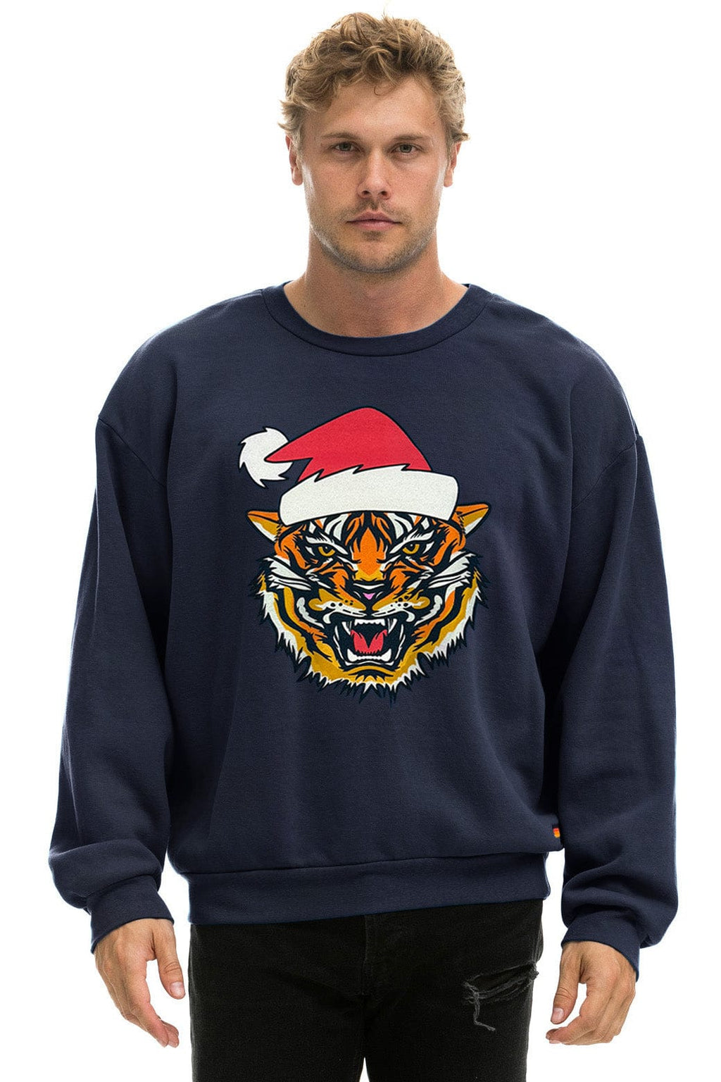 Retro RELAXED SANTA TIGER SWEATSHIRT - NAVY