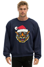 Retro RELAXED SANTA TIGER SWEATSHIRT - NAVY