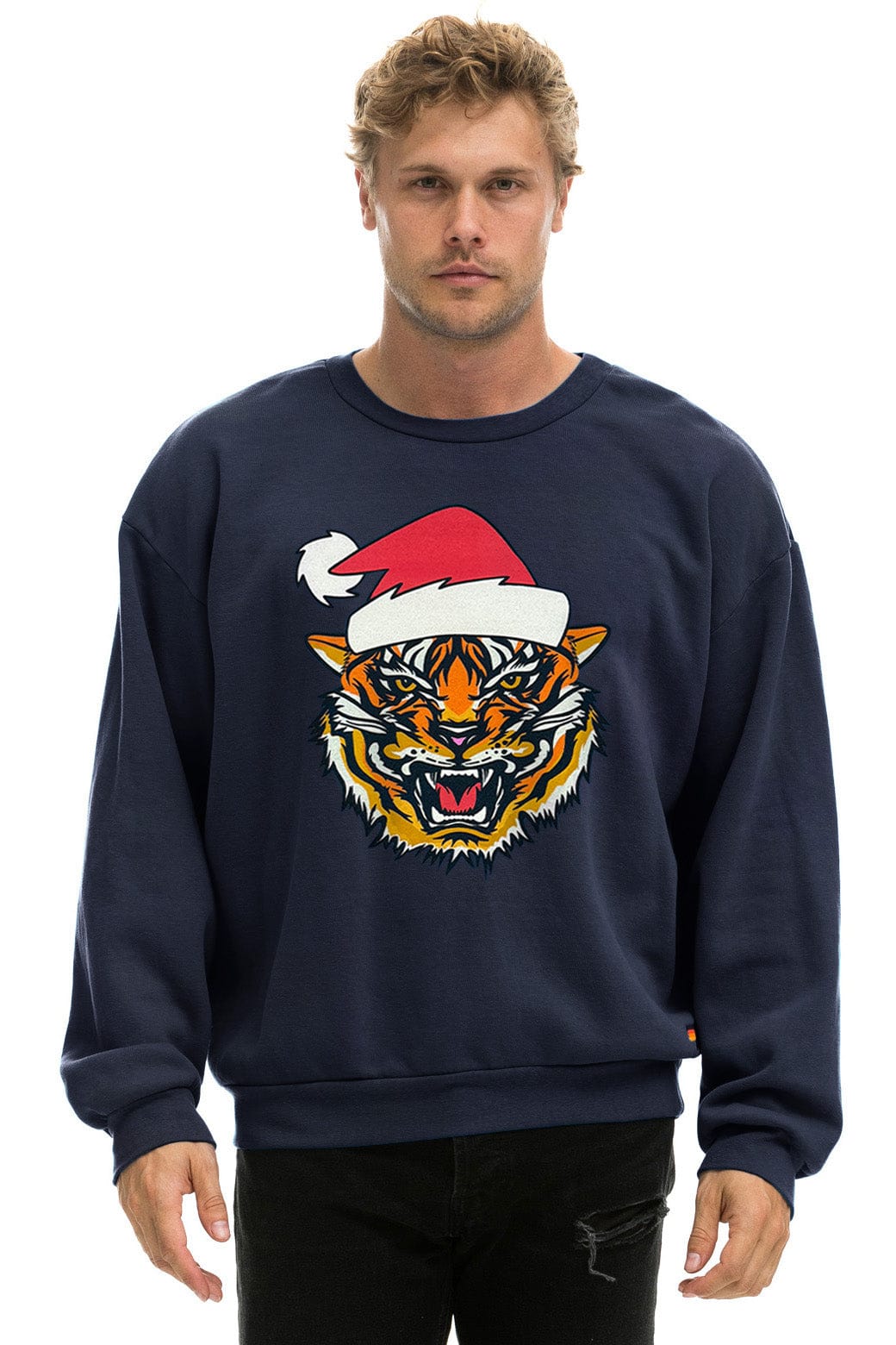 Retro RELAXED SANTA TIGER SWEATSHIRT - NAVY