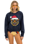 Retro RELAXED SANTA TIGER SWEATSHIRT - NAVY