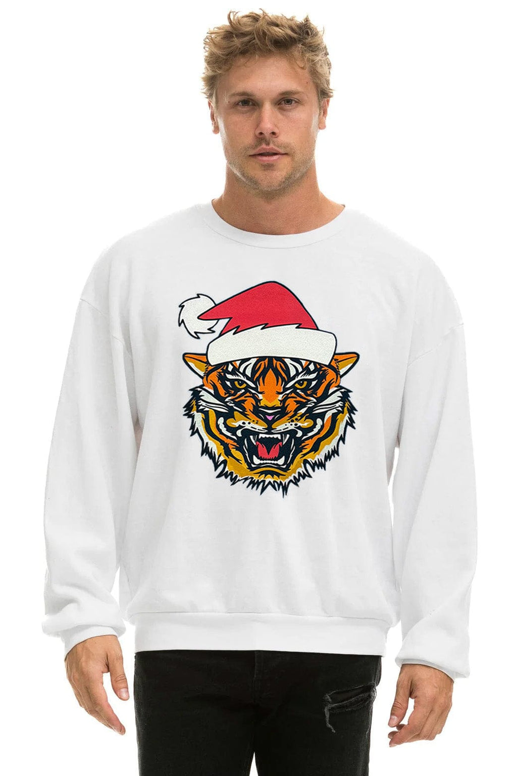 Retro RELAXED SANTA TIGER SWEATSHIRT - WHITE