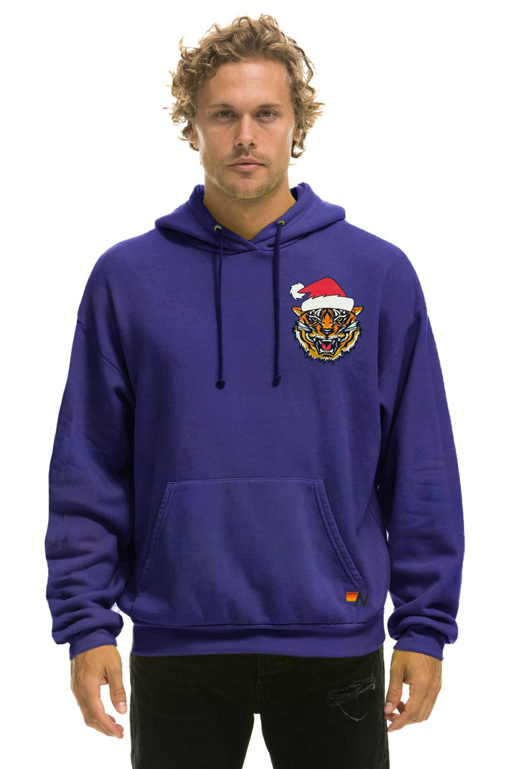 Retro SANTA TIGER RELAXED PULLOVER HOODIE - PURPLE