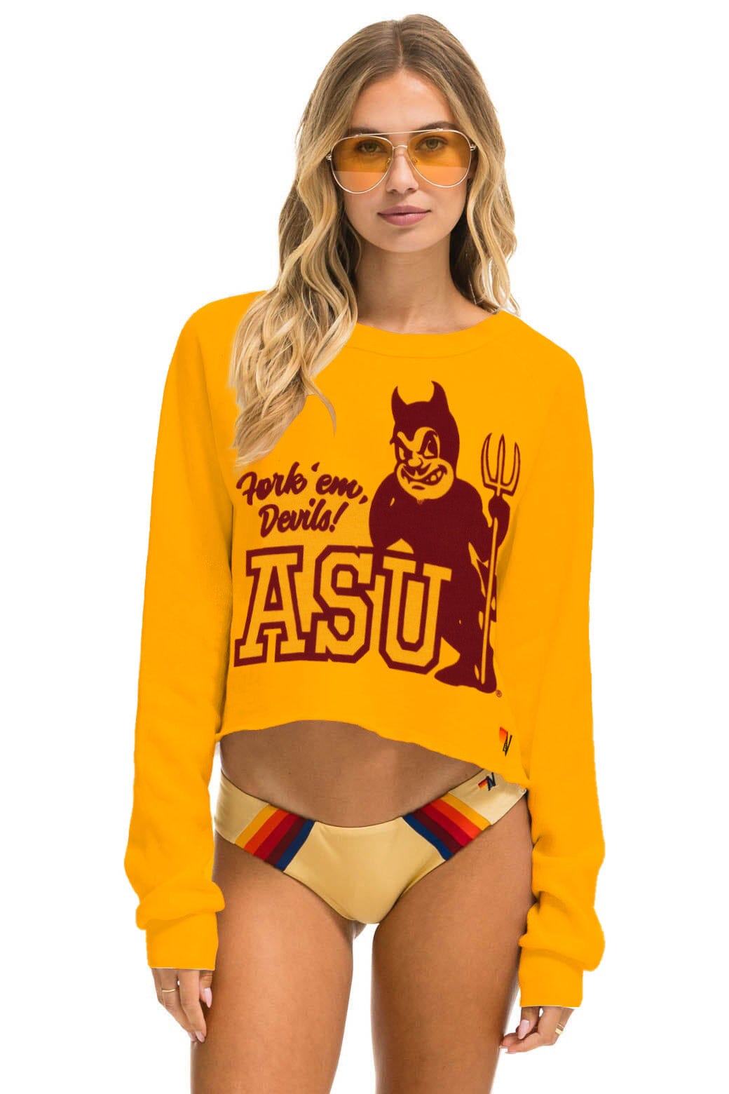 Retro ASU VINTAGE DEVIL CROPPED CREW SWEATSHIRT - GOLD