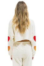 Retro LOVER HEART FADE CROPPED CREW SWEATSHIRT - VINTAGE WHITE