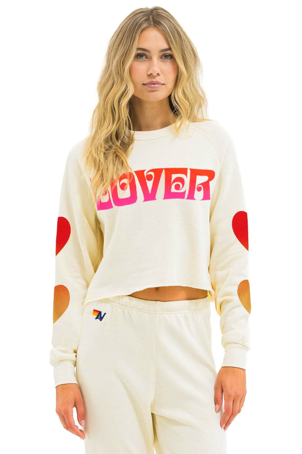 Retro LOVER HEART FADE CROPPED CREW SWEATSHIRT - VINTAGE WHITE