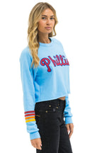 Retro PHILLIES RUGBY STITCH CROPPED CREW SWEATSHIRT - SKY