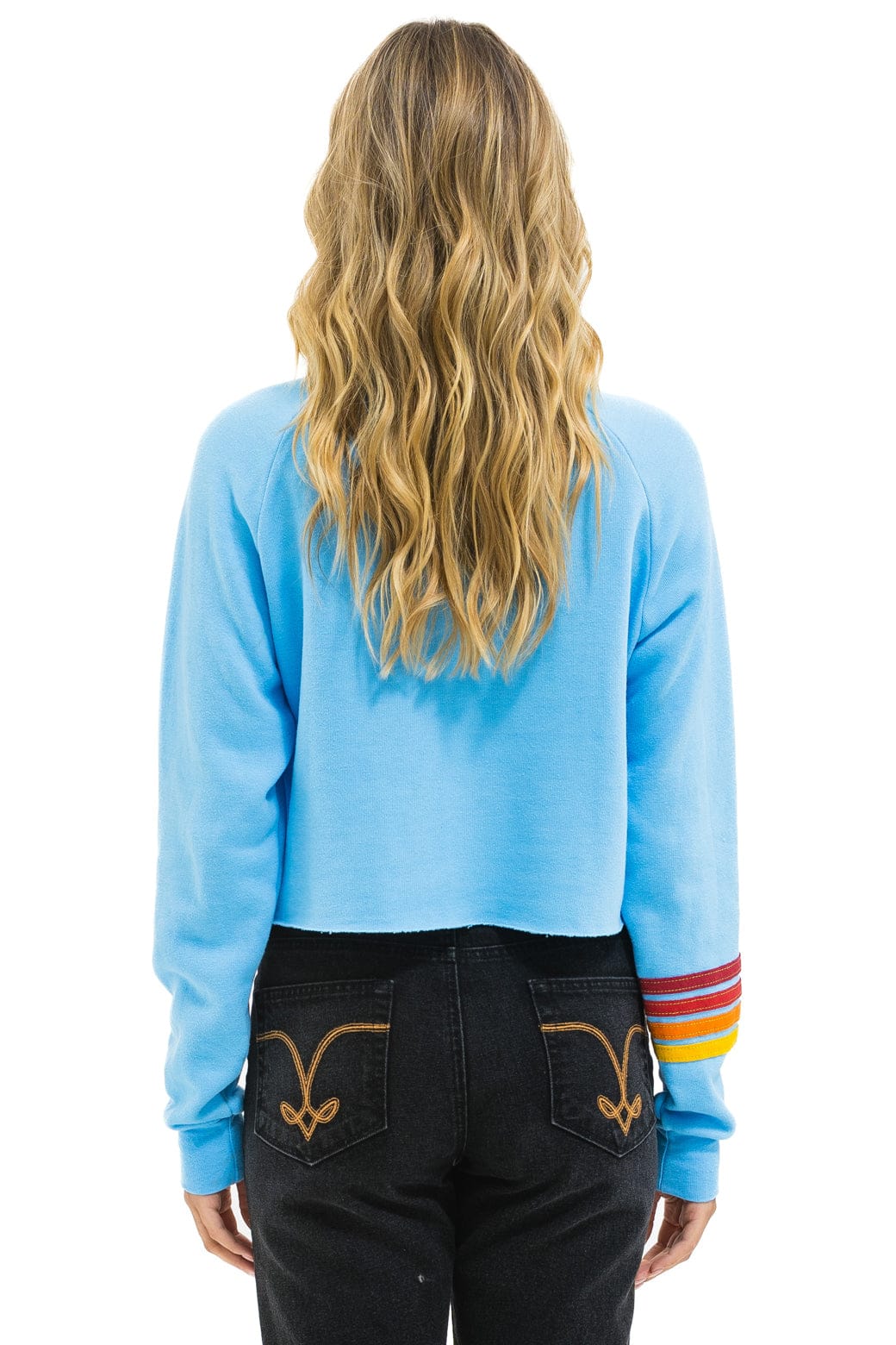Retro PHILLIES RUGBY STITCH CROPPED CREW SWEATSHIRT - SKY