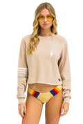 Retro BOLT RUGBY STITCH CROPPED CREW SWEATSHIRT - SAND WHITE GREY