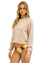 Retro BOLT RUGBY STITCH CROPPED CREW SWEATSHIRT - SAND WHITE GREY