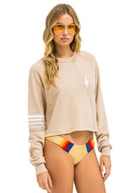 Retro BOLT RUGBY STITCH CROPPED CREW SWEATSHIRT - SAND WHITE GREY