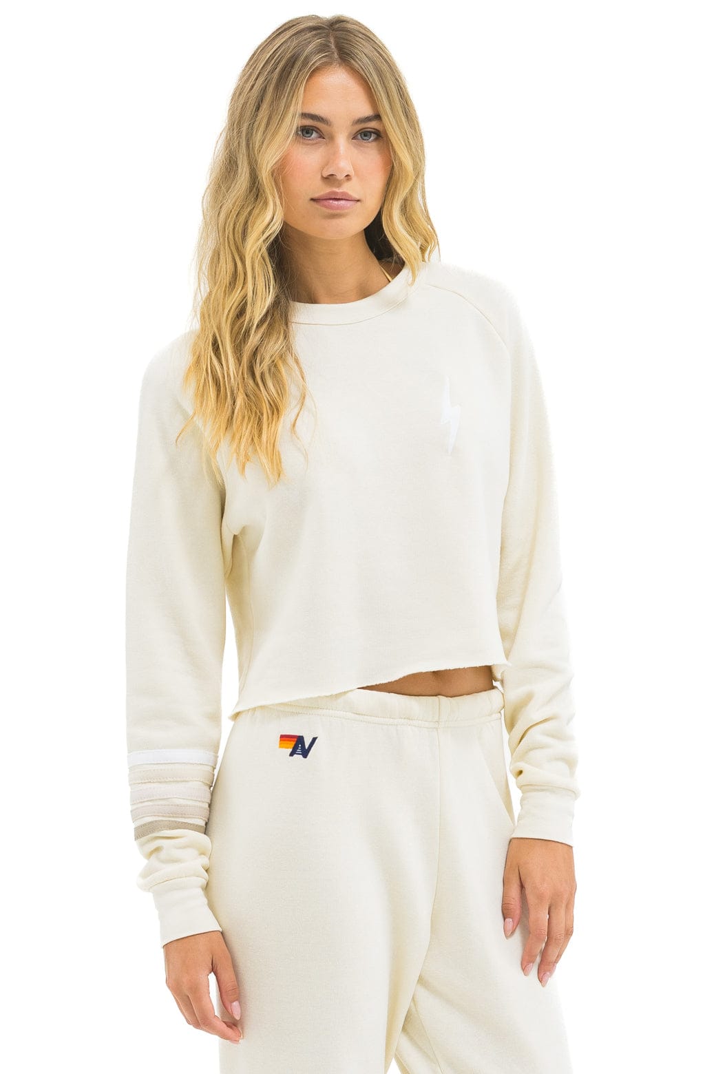 Retro BOLT RUGBY STITCH CROPPED CREW SWEATSHIRT - VINTAGE WHITE WHITE GREY