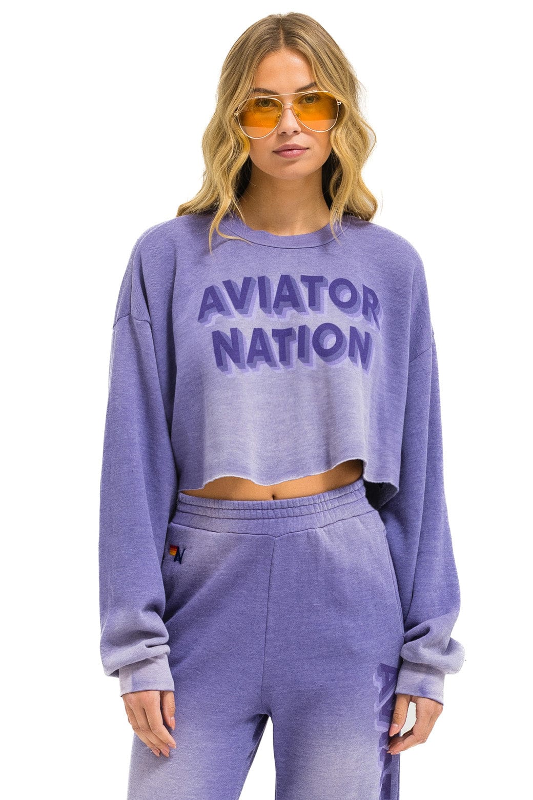 Retro AN 3D CROPPED CREW SWEATSHIRT RELAXED - FADED GRAPE