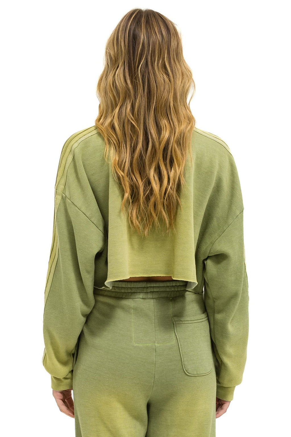Retro CLASSIC STRIPE CROPPED CREW SWEATSHIRT RELAXED - FADED ARMY