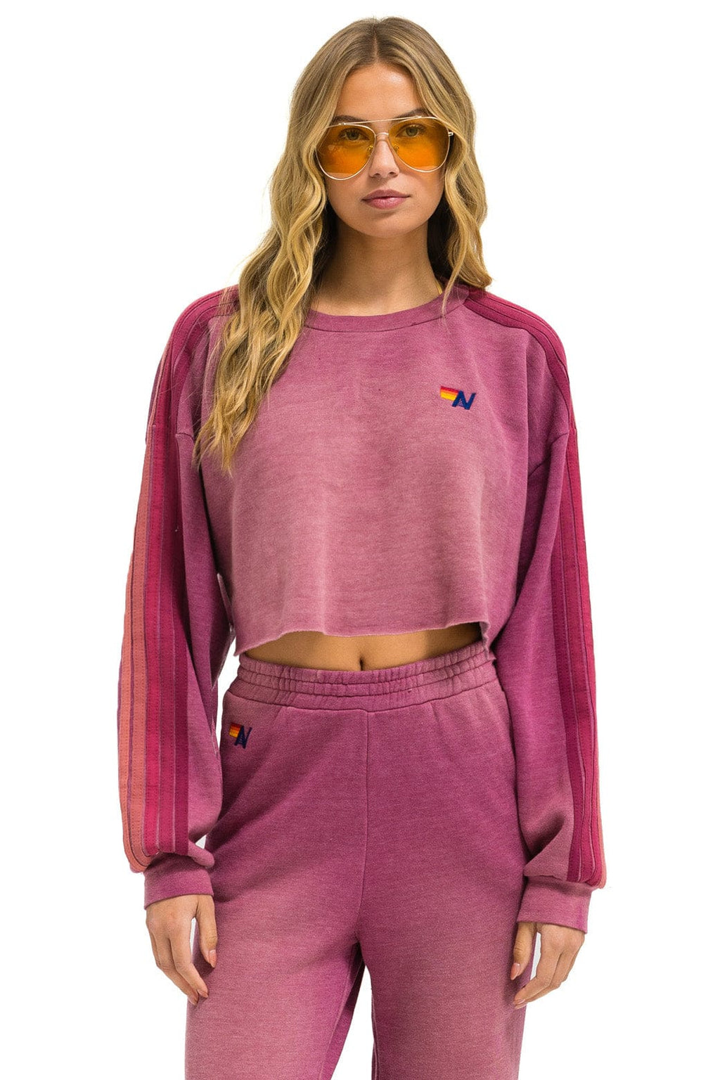 Retro CLASSIC STRIPE CROPPED CREW SWEATSHIRT RELAXED - FADED BERRY