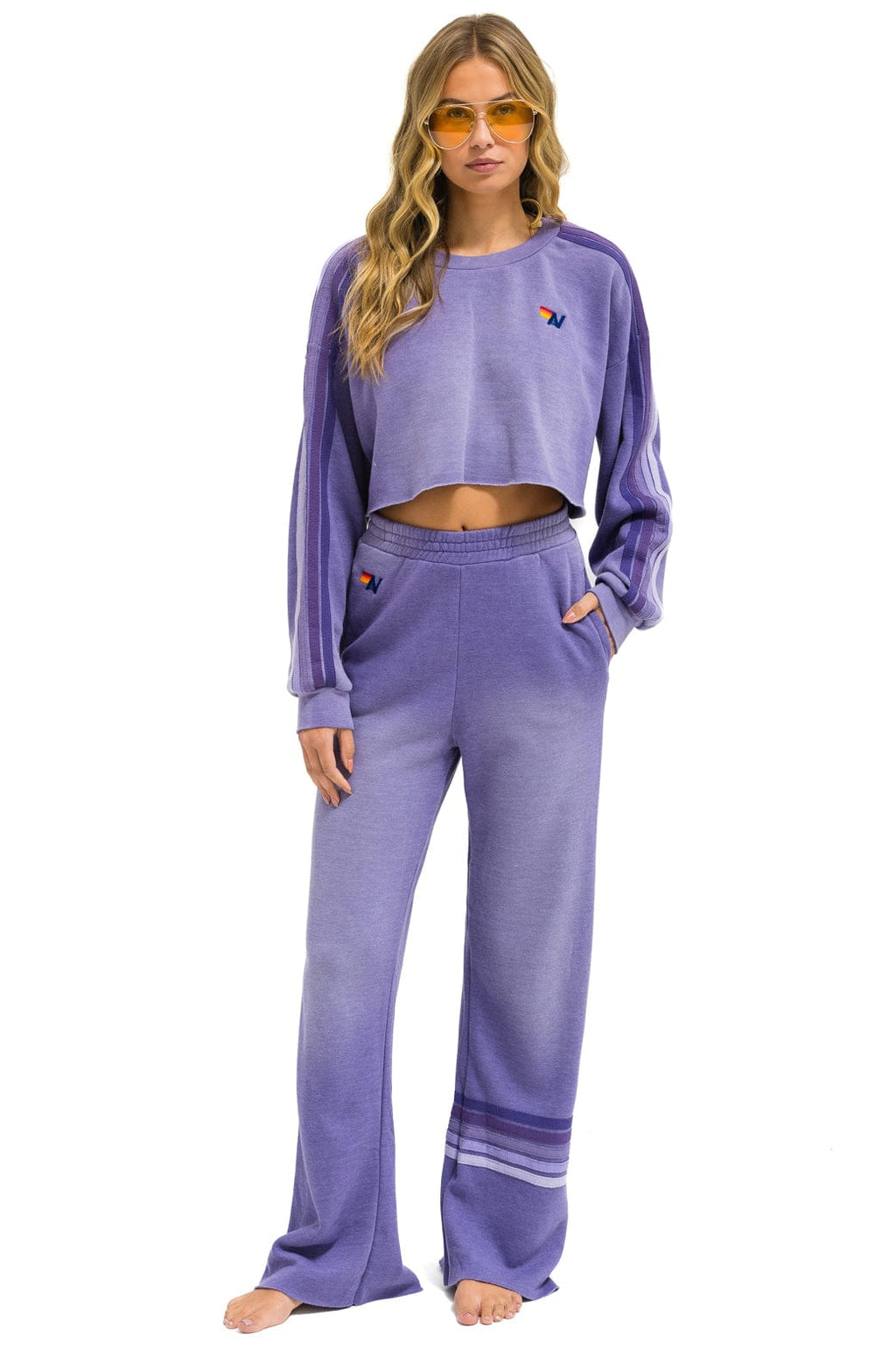 Retro CLASSIC STRIPE CROPPED CREW SWEATSHIRT RELAXED - FADED GRAPE
