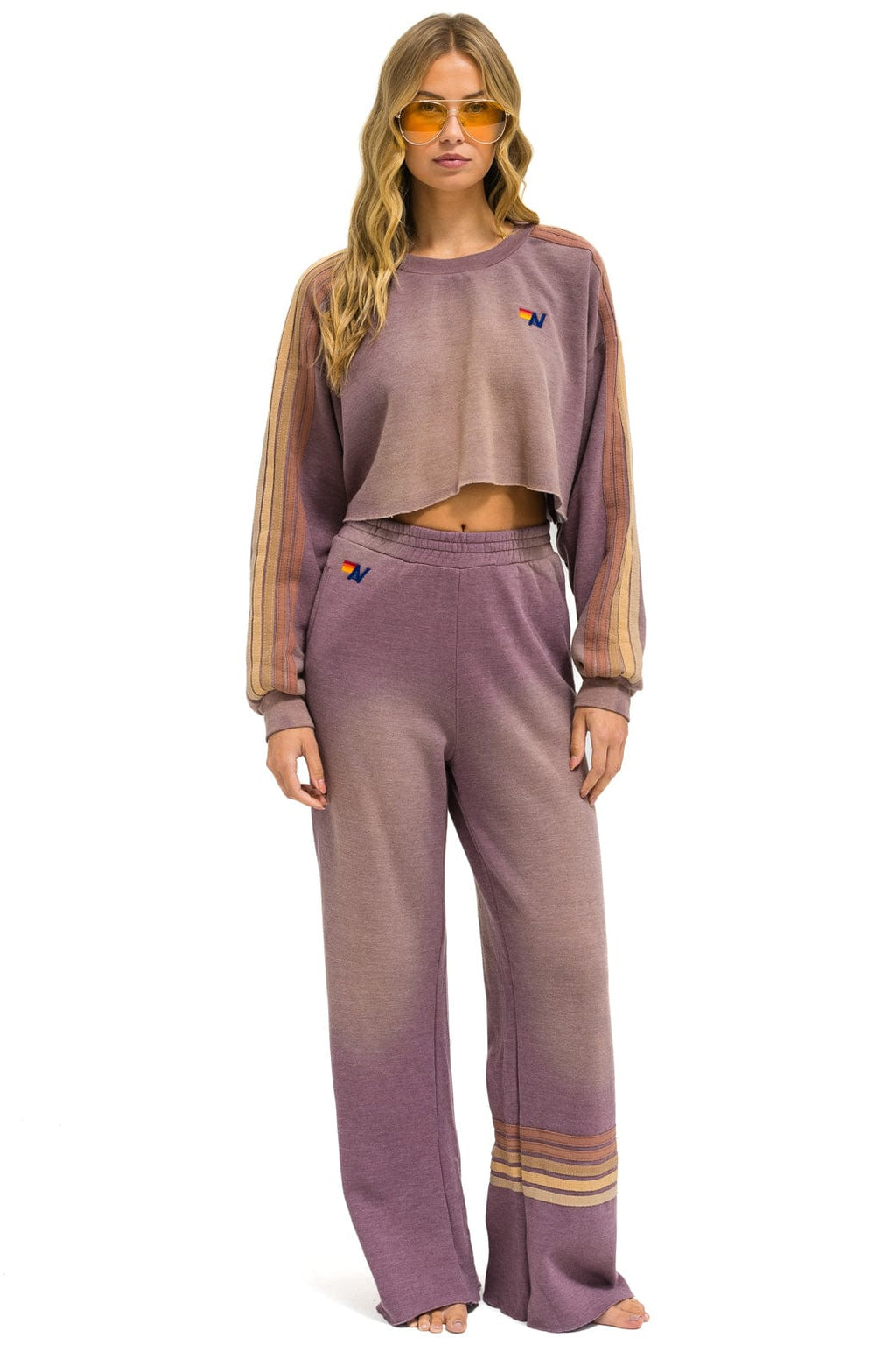 Retro CLASSIC STRIPE CROPPED CREW SWEATSHIRT RELAXED - FADED MOCHA