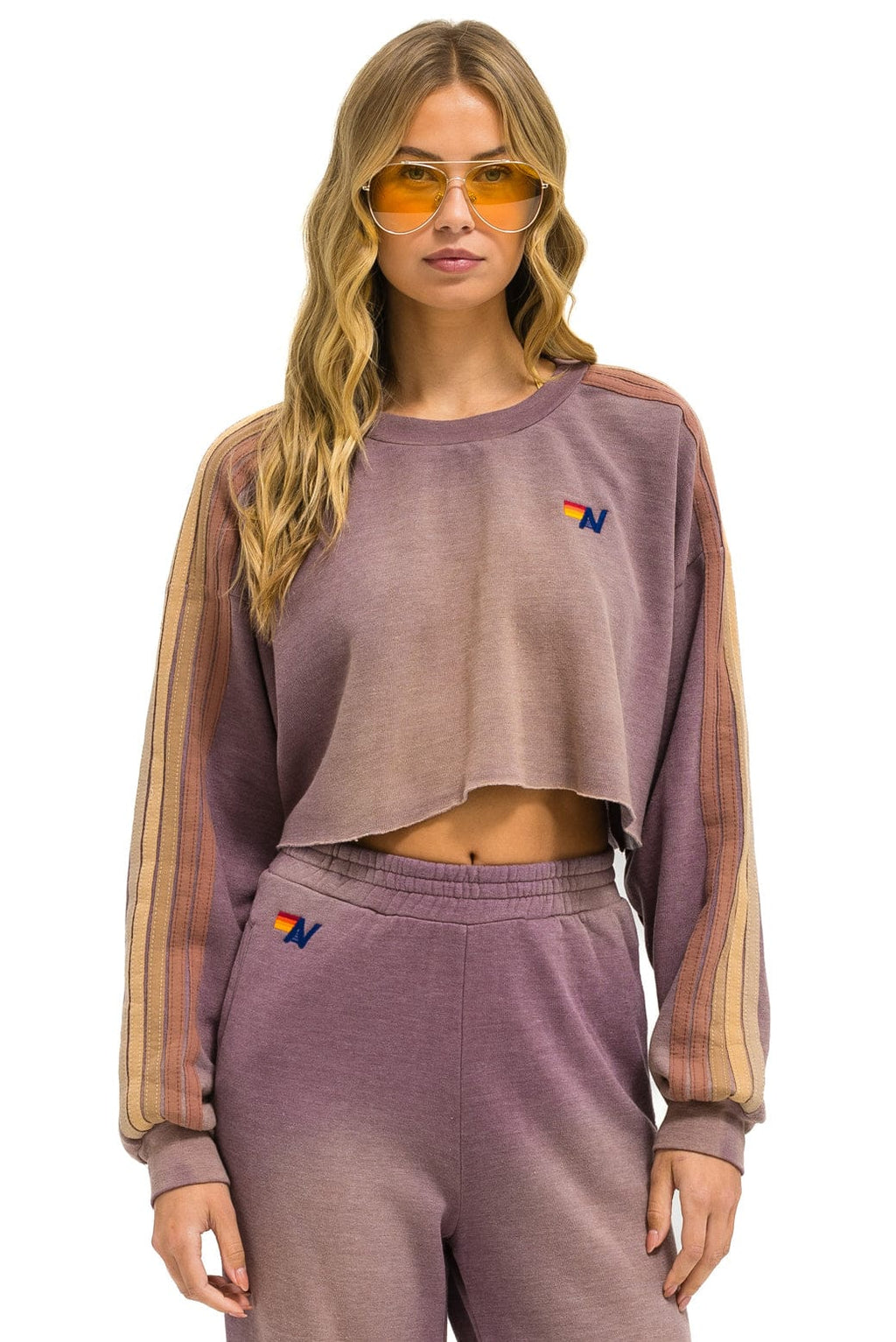 Retro CLASSIC STRIPE CROPPED CREW SWEATSHIRT RELAXED - FADED MOCHA