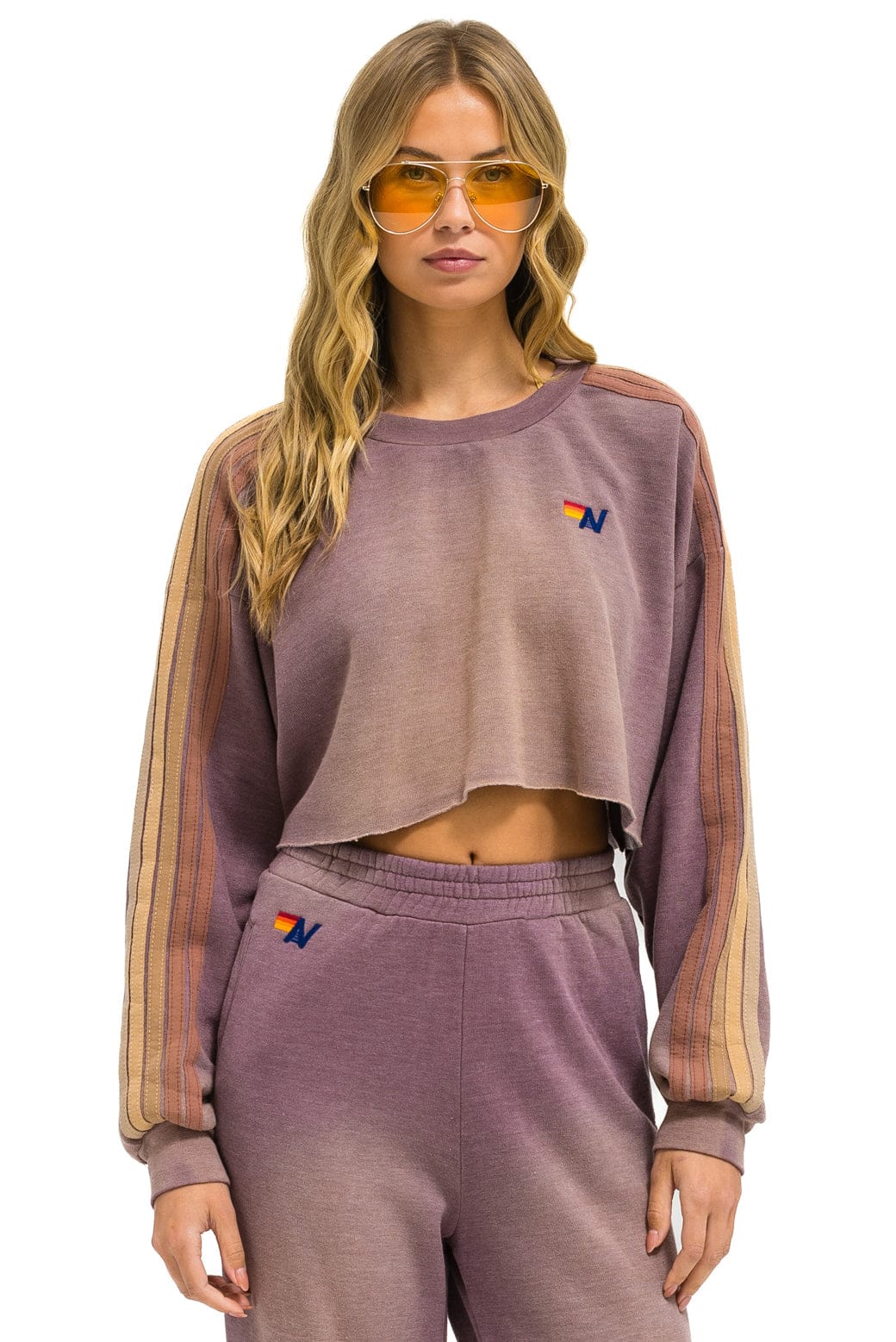 Retro CLASSIC STRIPE CROPPED CREW SWEATSHIRT RELAXED - FADED MOCHA