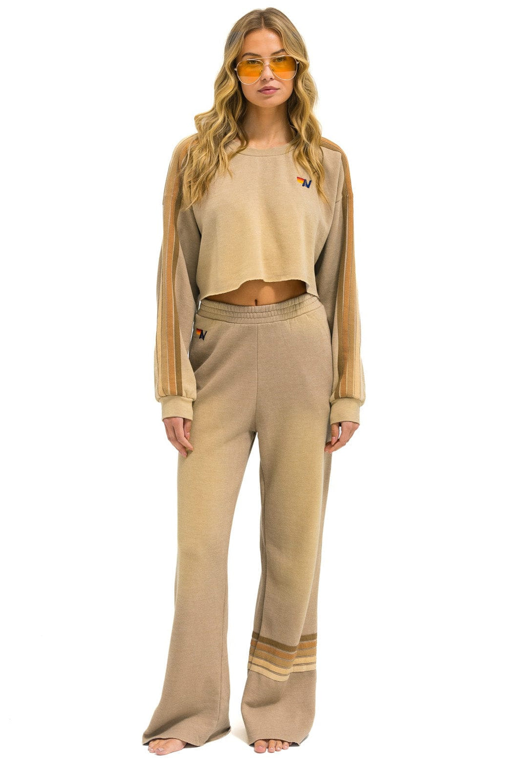 Retro RUGBY STITCH WIDE LEG POCKET SWEATPANTS - FADED TAN