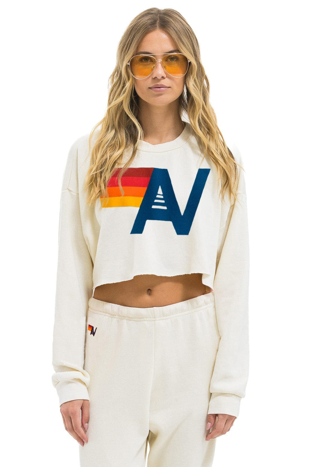 Retro LOGO CROPPED CREW SWEATSHIRT RELAXED - VINTAGE WHITE