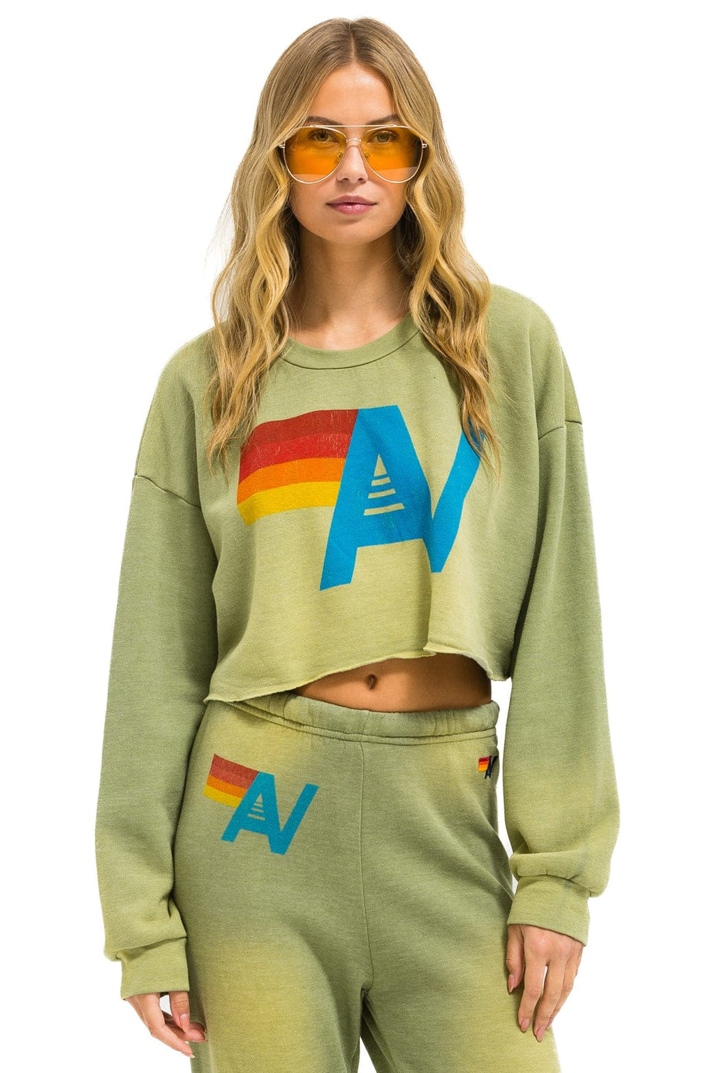 Retro VINTAGE LOGO CROPPED CREW SWEATSHIRT RELAXED - FADED ARMY