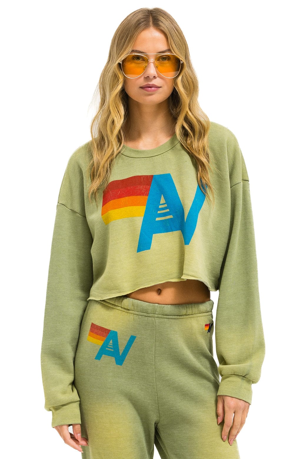 Retro VINTAGE LOGO CROPPED CREW SWEATSHIRT RELAXED - FADED ARMY