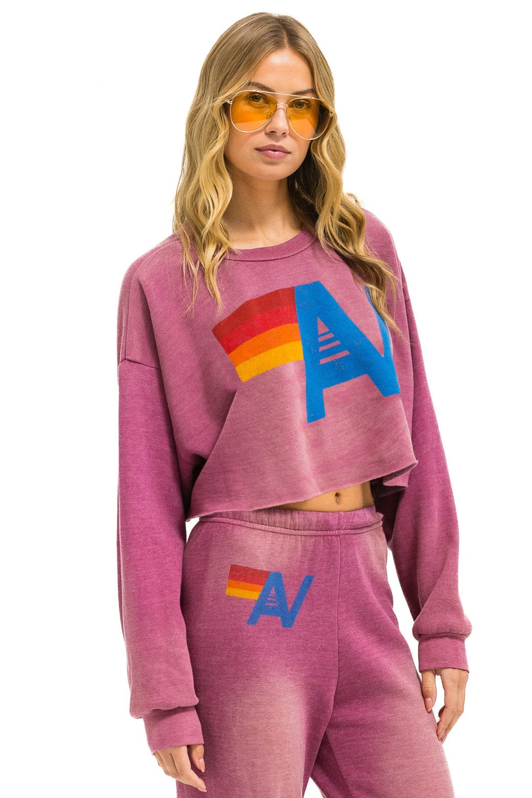Retro VINTAGE LOGO CROPPED CREW SWEATSHIRT RELAXED - FADED BERRY