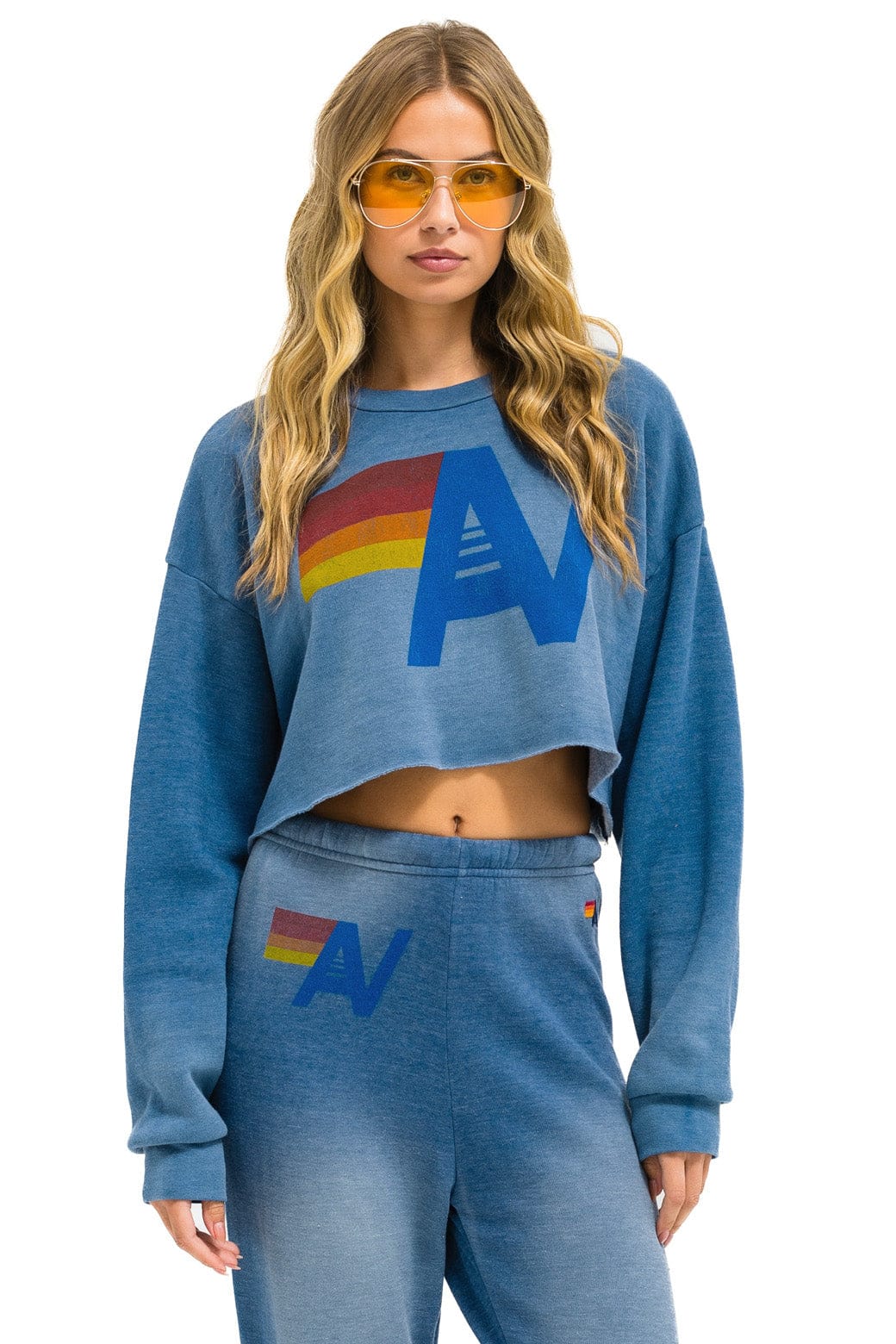 Retro VINTAGE LOGO CROPPED CREW SWEATSHIRT RELAXED - FADED WATER