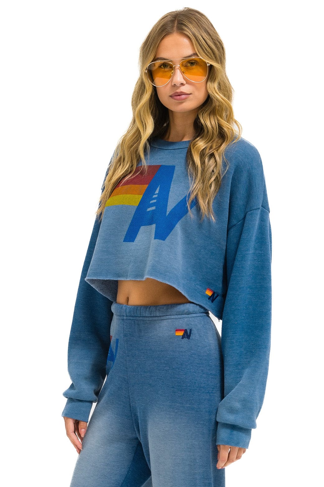 Retro VINTAGE LOGO CROPPED CREW SWEATSHIRT RELAXED - FADED WATER